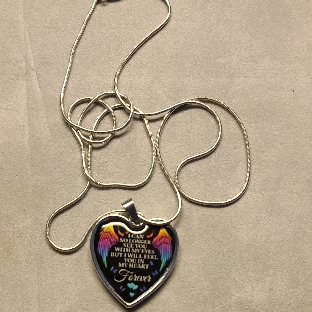 Heart Pendant Necklace with Colorful Wings - Picture 2 of 4